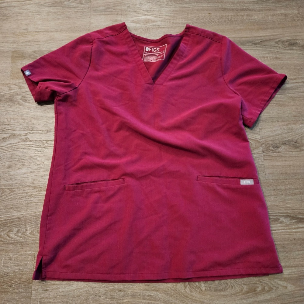 FIGS Women's Medium Burgundy  Technical Collection V-Neck Medical Scrub Top